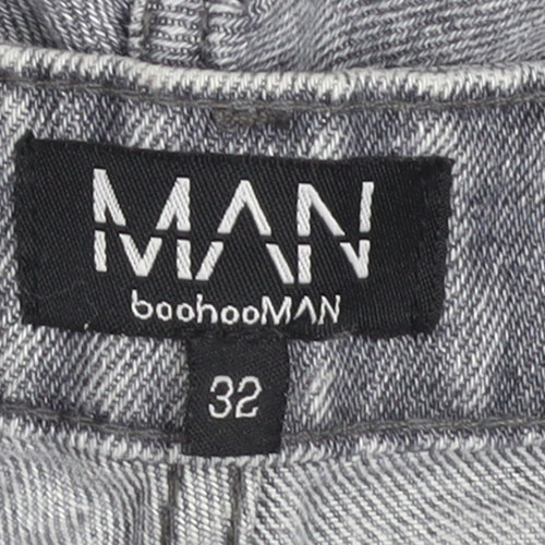 boohooMAN Men's Grey Distressed Straight Fit Jeans Size 32
