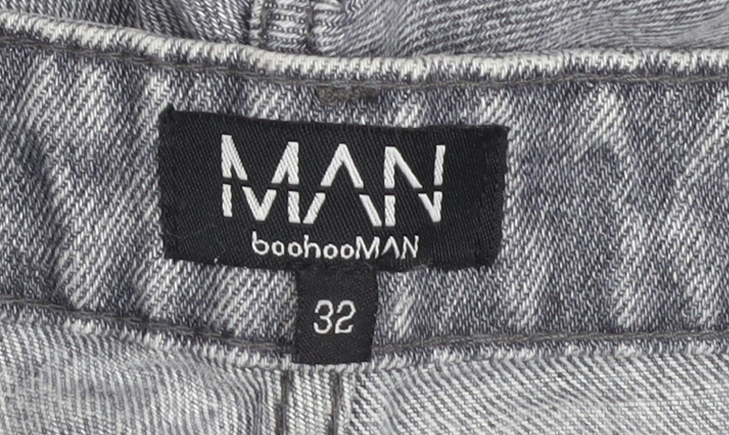 boohooMAN Men's Grey Distressed Straight Fit Jeans Size 32
