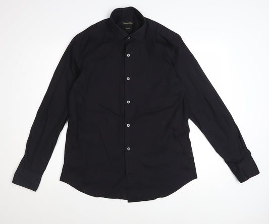 Massimo Dutti Men's Black Regular Fit Long Sleeve Dress Shirt M