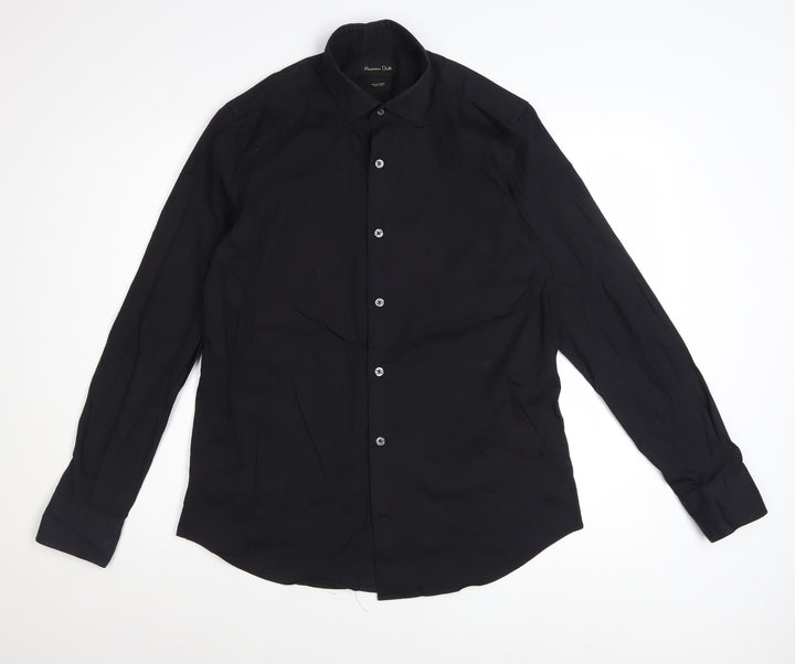 Massimo Dutti Men's Black Regular Fit Long Sleeve Dress Shirt M