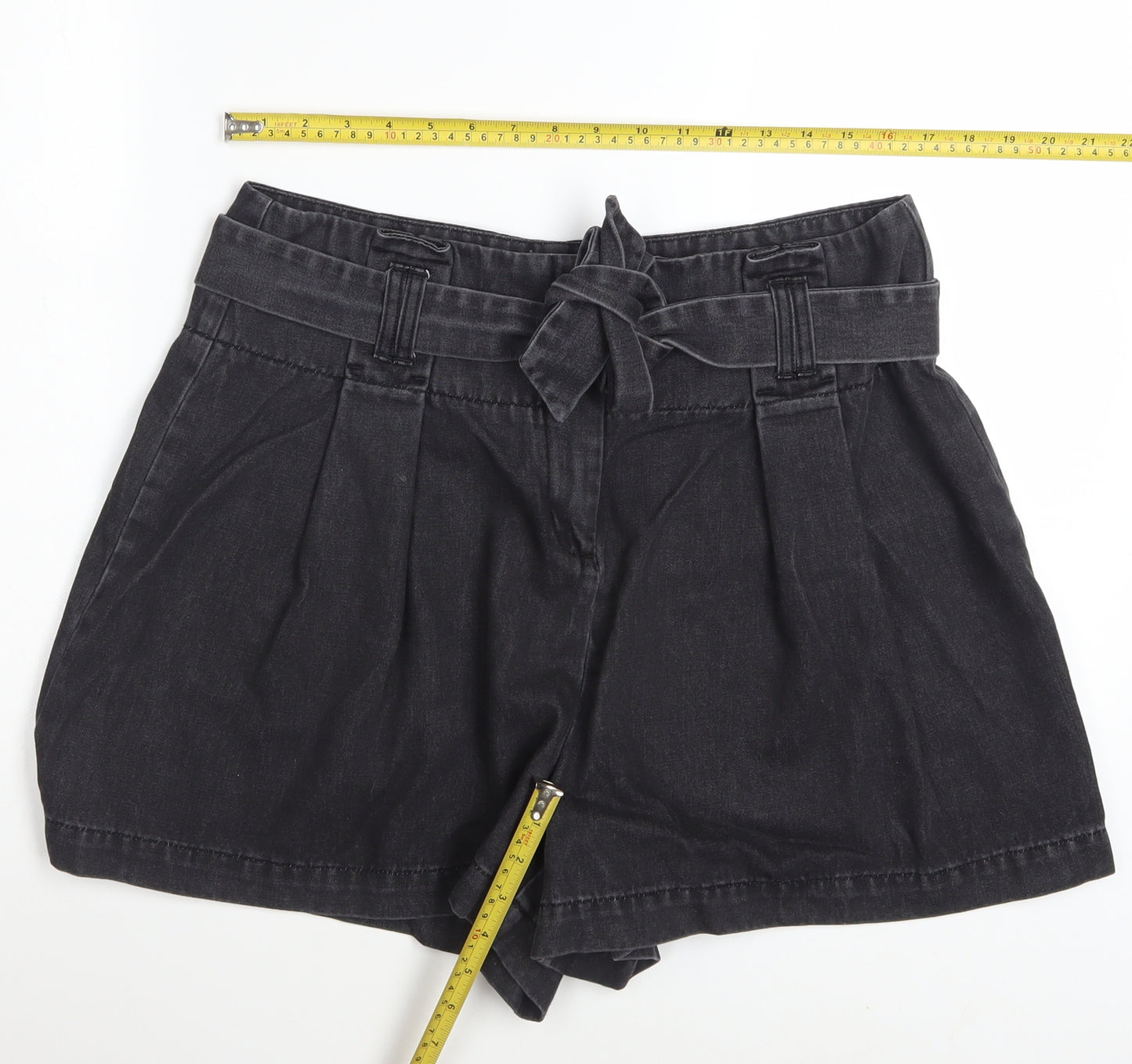 George Women’s Black Paperbag Shorts Size 16 Cotton Blend High Waist