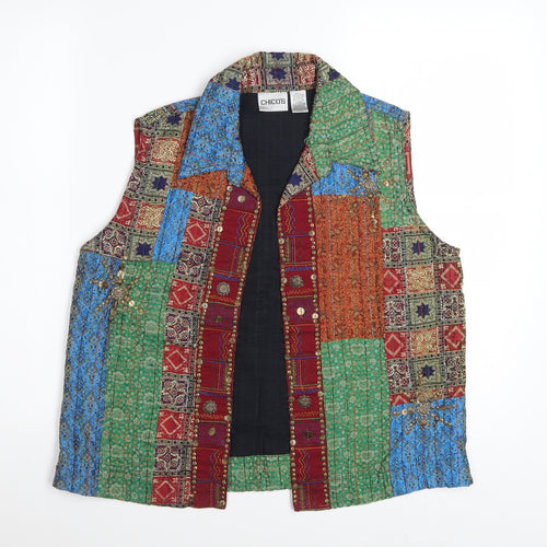 Chico’s Multicoloured Patchwork Quilted Waistcoat Women’s Size M Bohemian Style