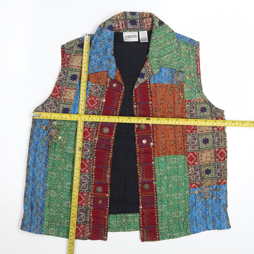 Chico’s Multicoloured Patchwork Quilted Waistcoat Women’s Size M Bohemian Style