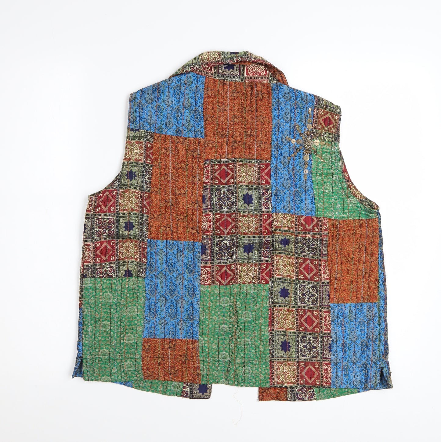 Chico’s Multicoloured Patchwork Quilted Waistcoat Women’s Size M Bohemian Style