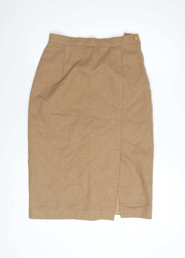 SK & Company Women Beige Wool Blend Midi Pencil Skirt Size 10
