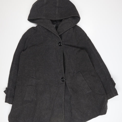 Hilary Radley Women’s Grey Wool Blend Hooded Overcoat Size 8