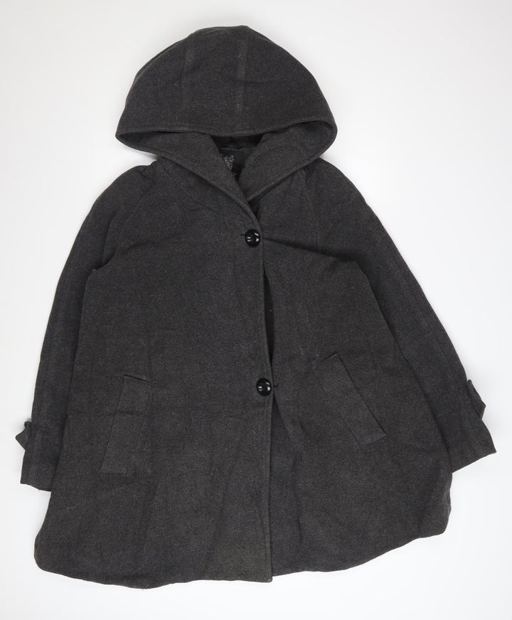 Hilary Radley Women’s Grey Wool Blend Hooded Overcoat Size 8