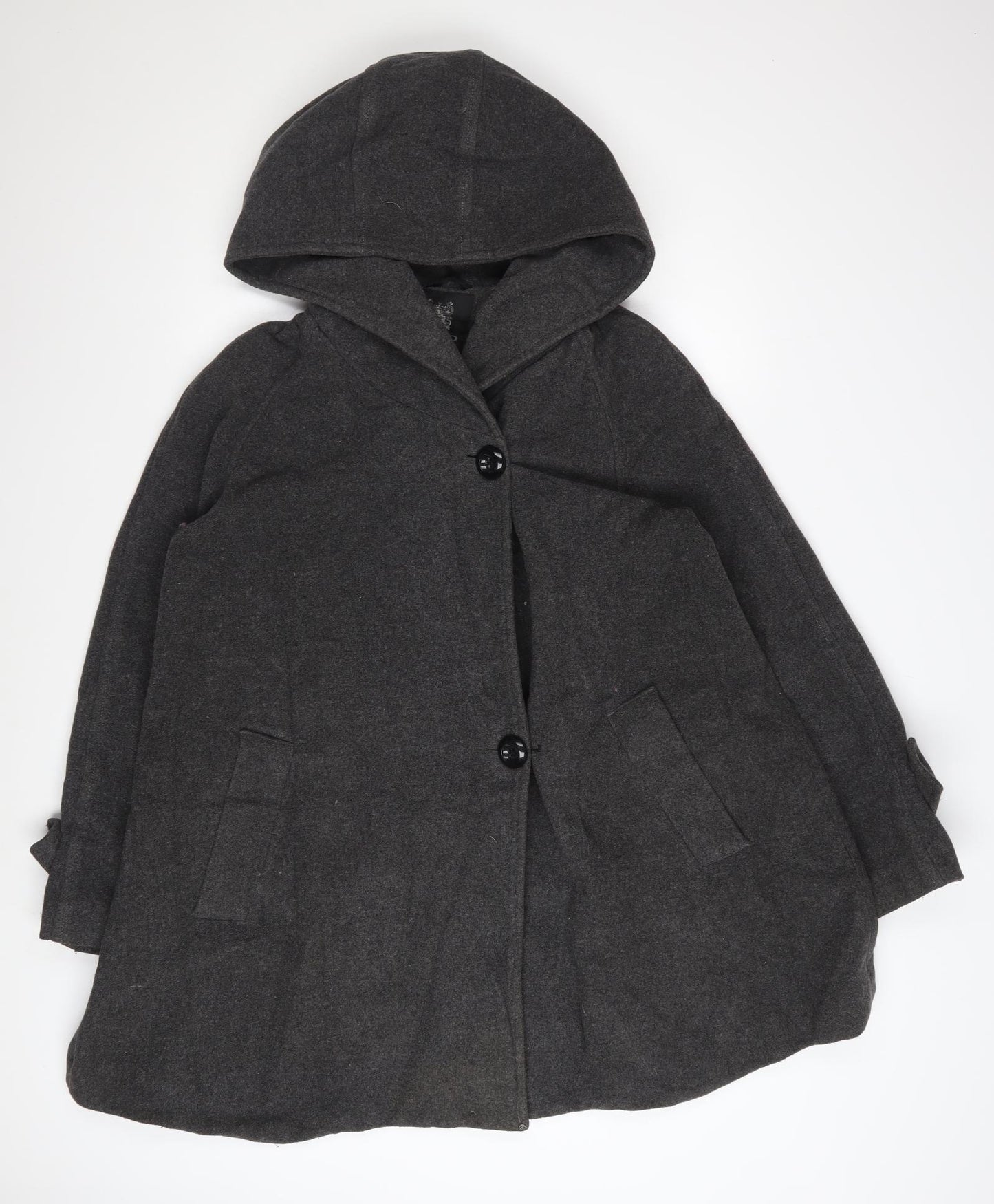 Hilary Radley Women’s Grey Wool Blend Hooded Overcoat Size 8