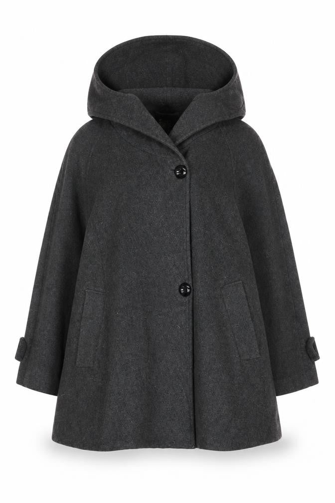 Hilary Radley Women’s Grey Wool Blend Hooded Overcoat Size 8
