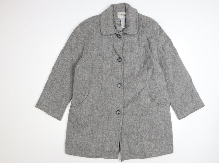 Cabin Creek Women's Grey Wool Blend Mid-Length Coat Size 12 Button Front