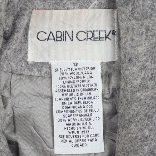 Cabin Creek Women's Grey Wool Blend Mid-Length Coat Size 12 Button Front