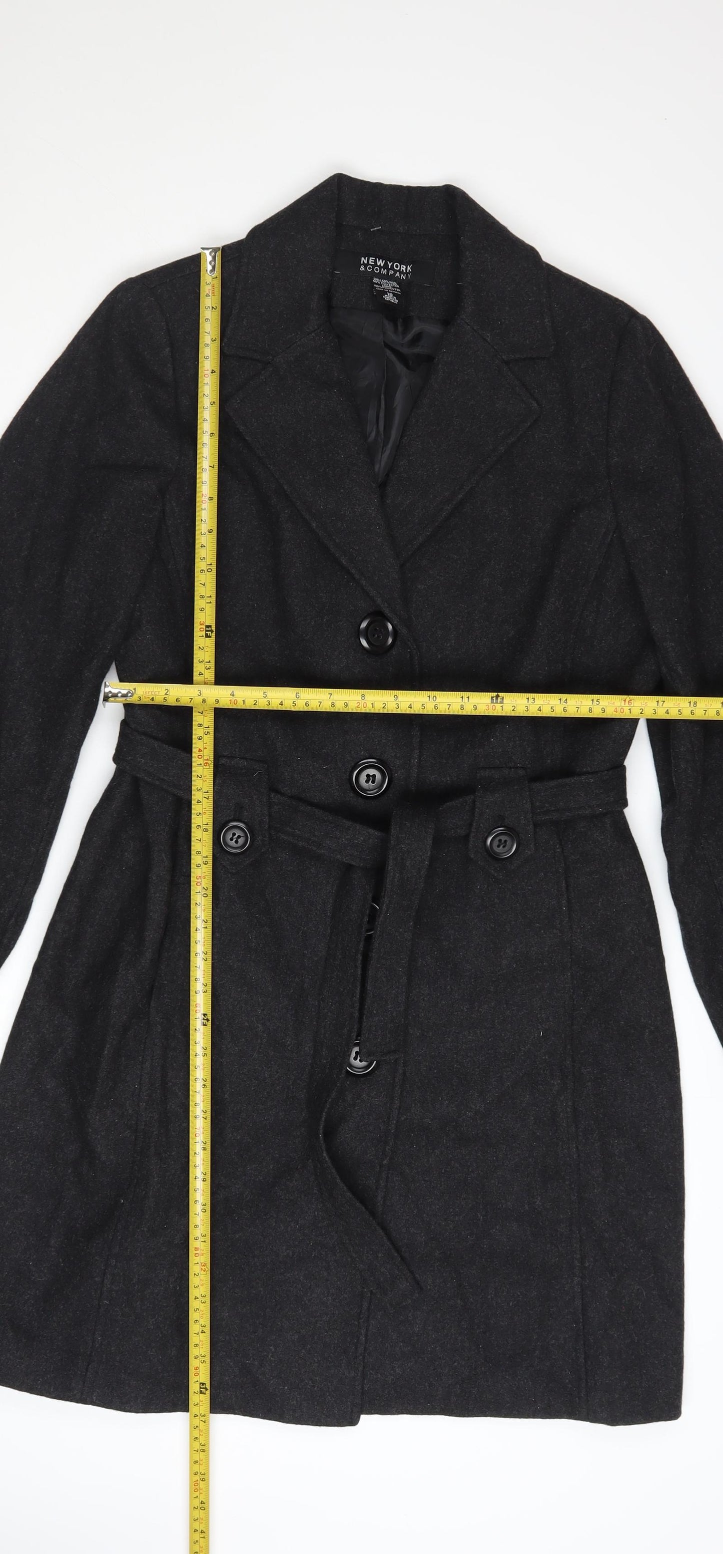 New York & Company Women's Black Wool Trench Coat Size 10