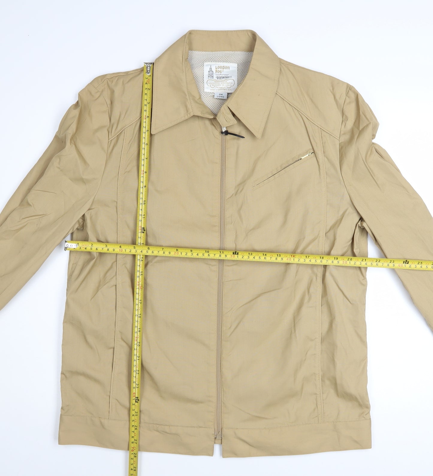 London Fog Men's Beige 44L Classic Lightweight Zip Jacket