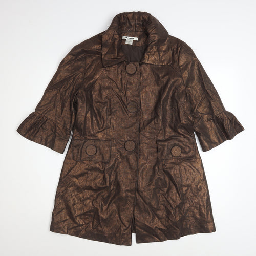 Nygard Collection Women's Brown Linen Blend 3/4 Sleeve Mid-Length Coat Size 12