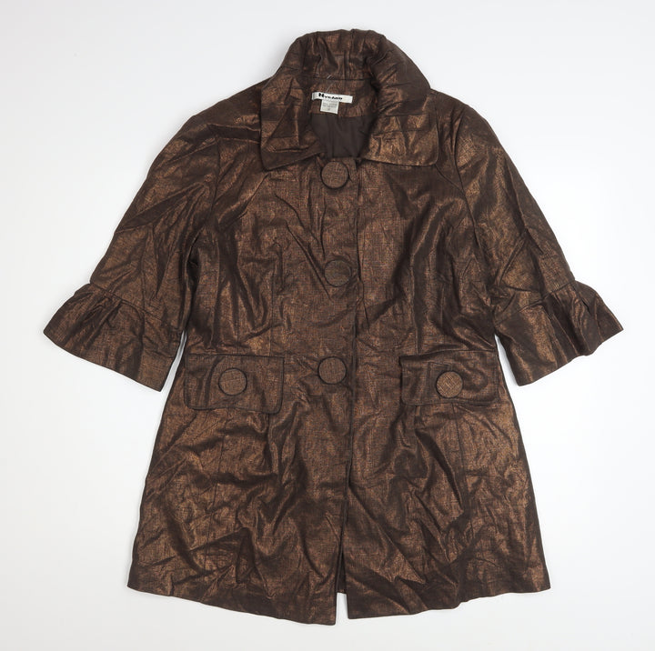 Nygard Collection Women's Brown Linen Blend 3/4 Sleeve Mid-Length Coat Size 12