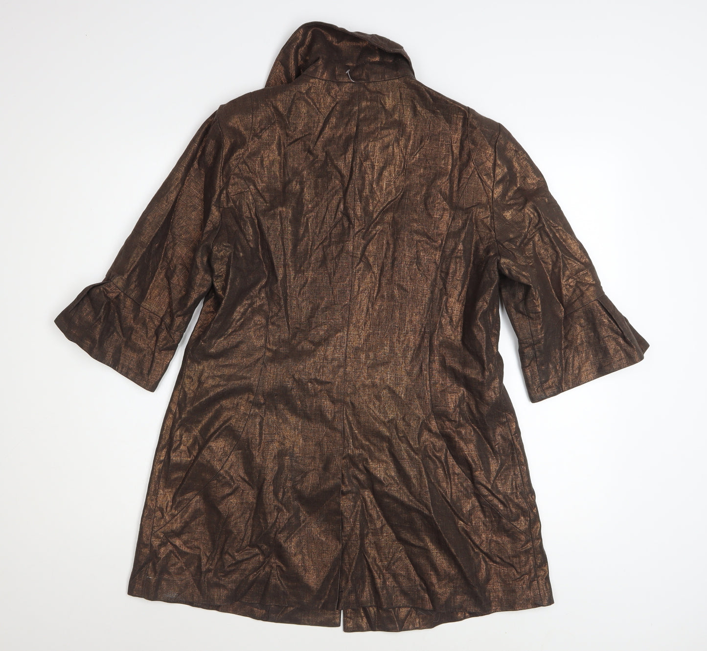 Nygard Collection Women's Brown Linen Blend 3/4 Sleeve Mid-Length Coat Size 12