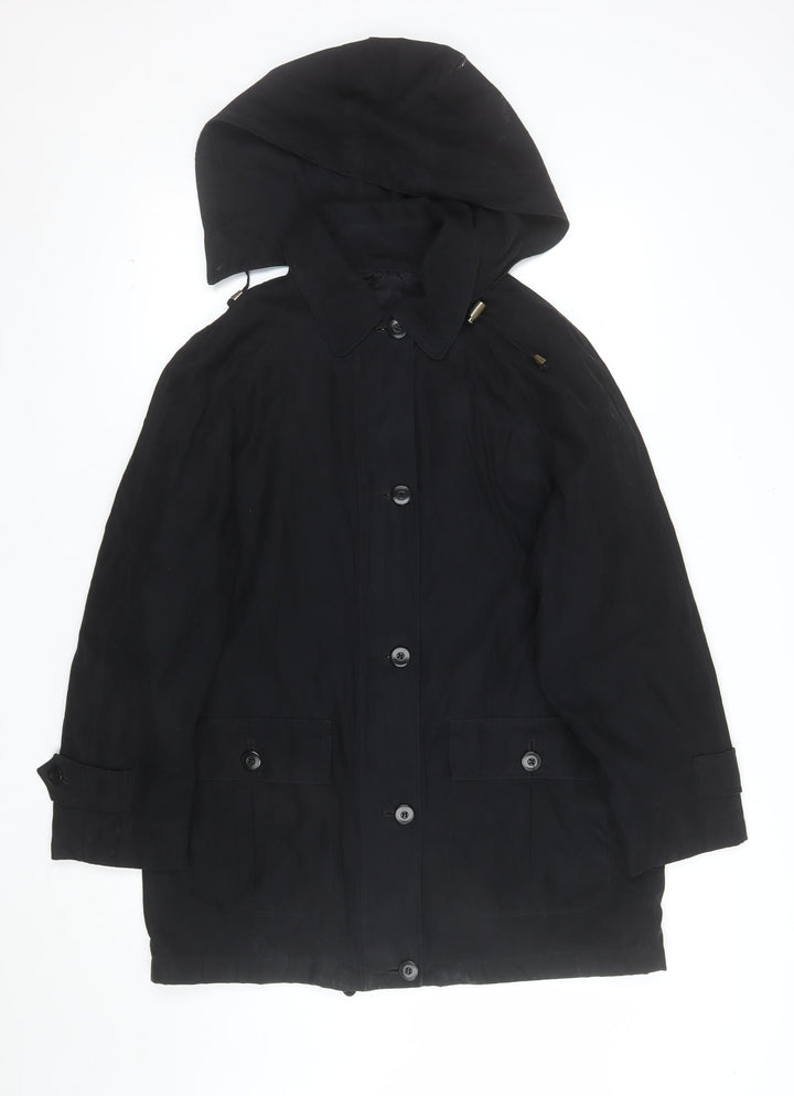 London Fog Women's Black Petite L Hooded Rain Coat Waterproof Long Jacket