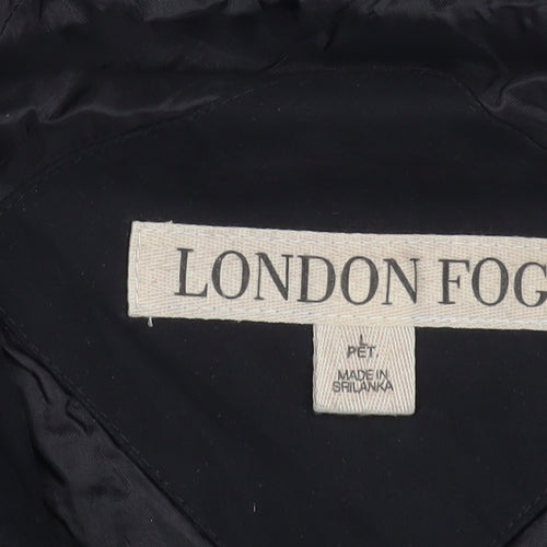 London Fog Women's Black Petite L Hooded Rain Coat Waterproof Long Jacket