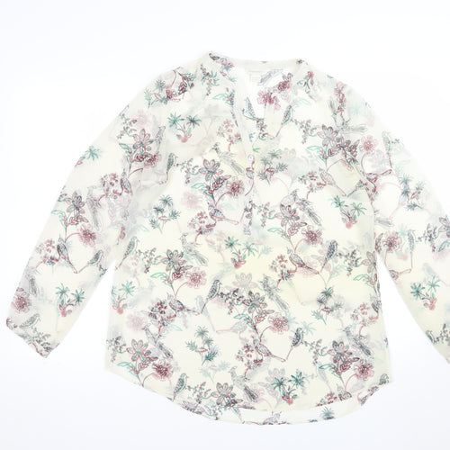 Monsoon Women's Ivory Floral Bird Print Tunic Blouse Size 12