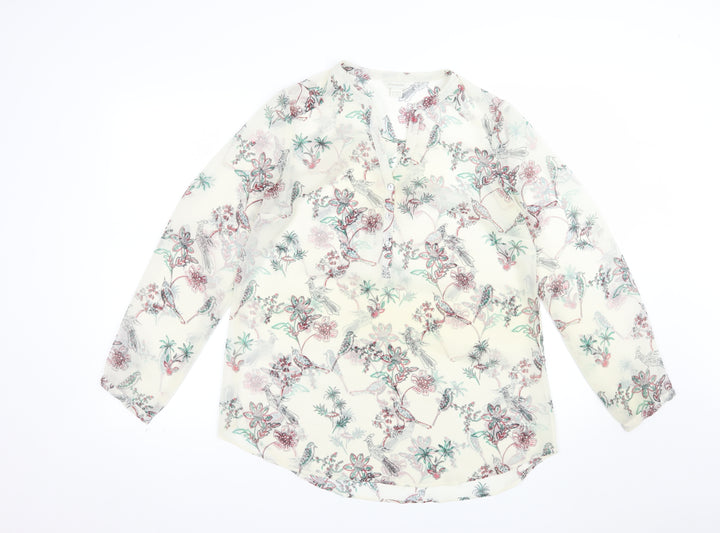 Monsoon Women's Ivory Floral Bird Print Tunic Blouse Size 12