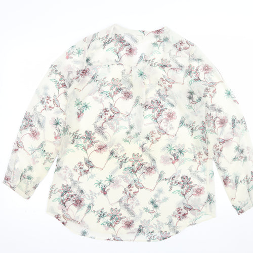 Monsoon Women's Ivory Floral Bird Print Tunic Blouse Size 12