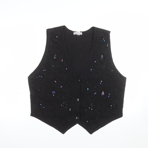 TEE N TEE Womens Black Beaded Cotton Camisole Vest Top L