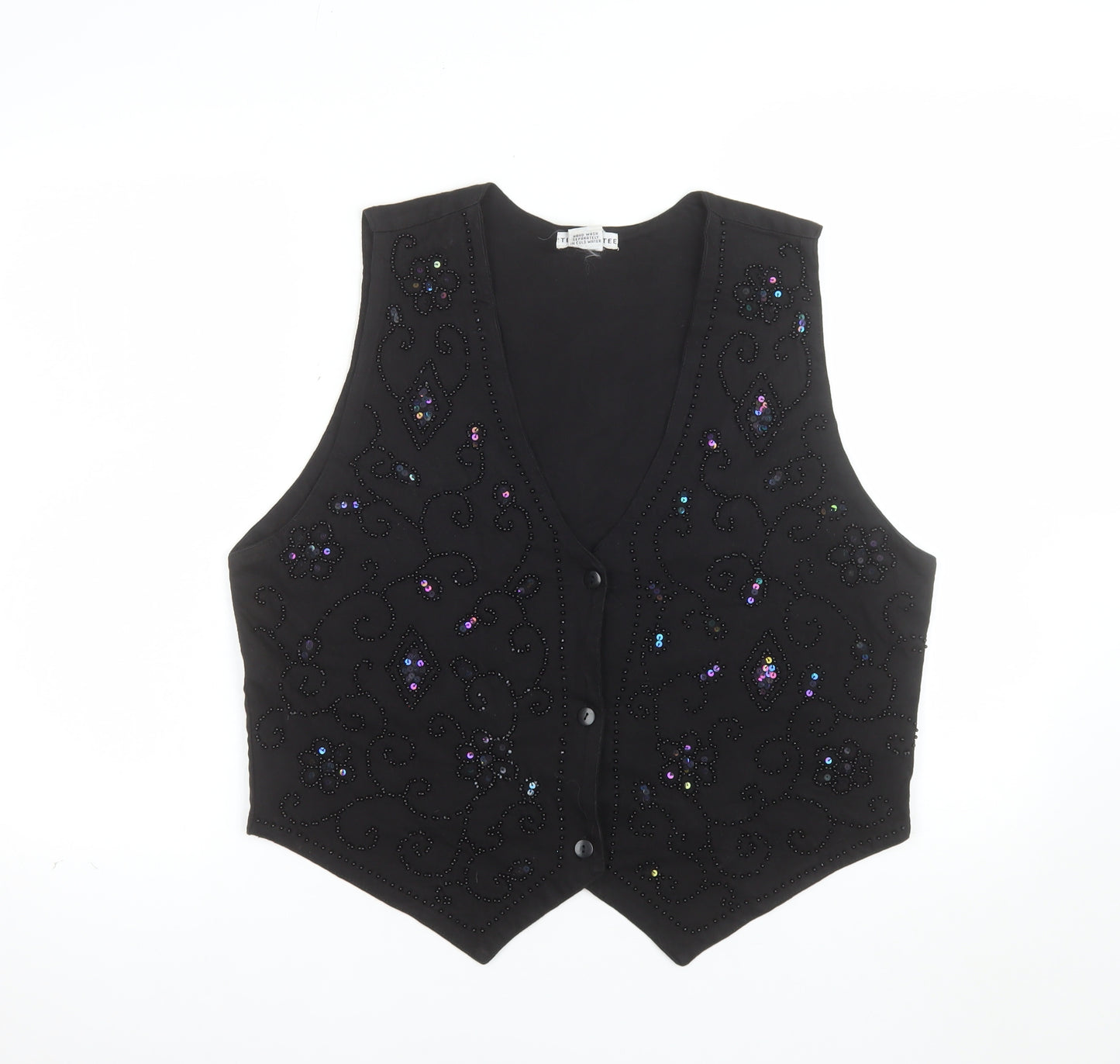 TEE N TEE Womens Black Beaded Cotton Camisole Vest Top L