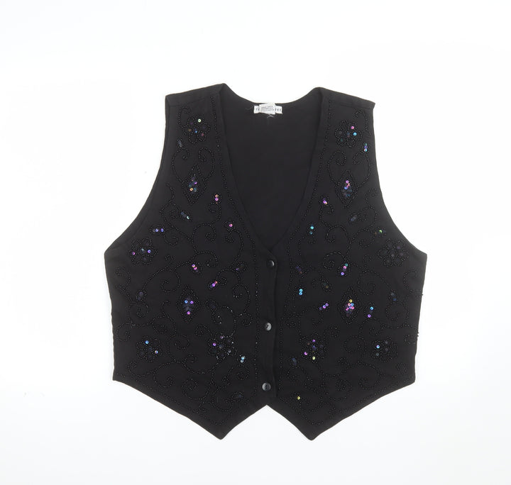 TEE N TEE Womens Black Beaded Cotton Camisole Vest Top L