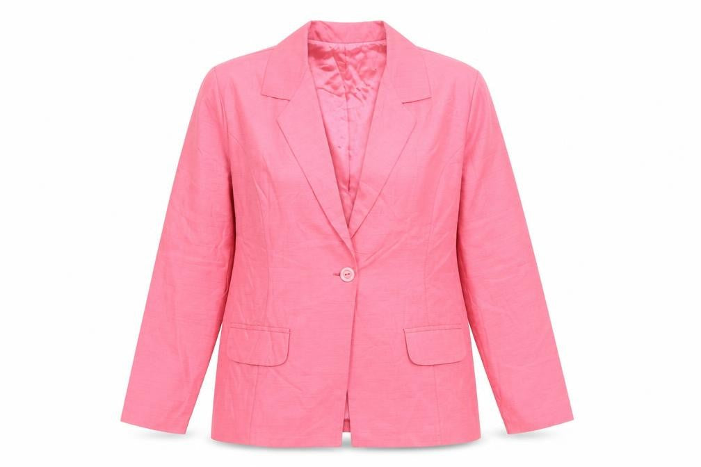 Front view of Blair Women's Pink Polyester Blazer, size 10, Lined Single-Breasted