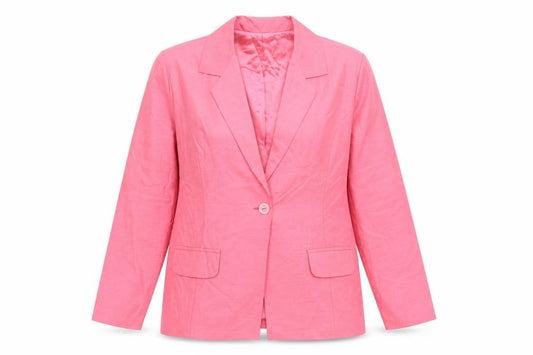 Front view of Blair Women's Pink Polyester Blazer, size 10, Lined Single-Breasted