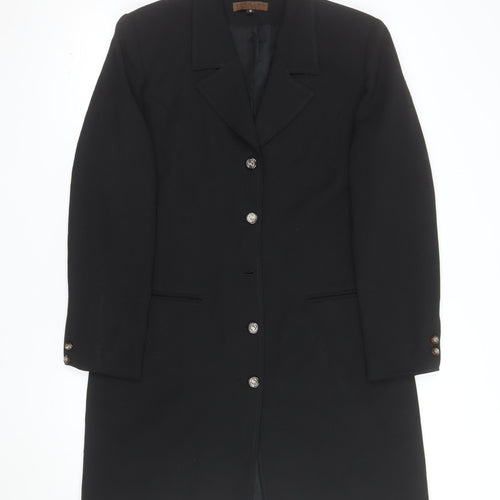 Bergamo Women’s Black Wool Long Overcoat Size 12 Classic Buttoned
