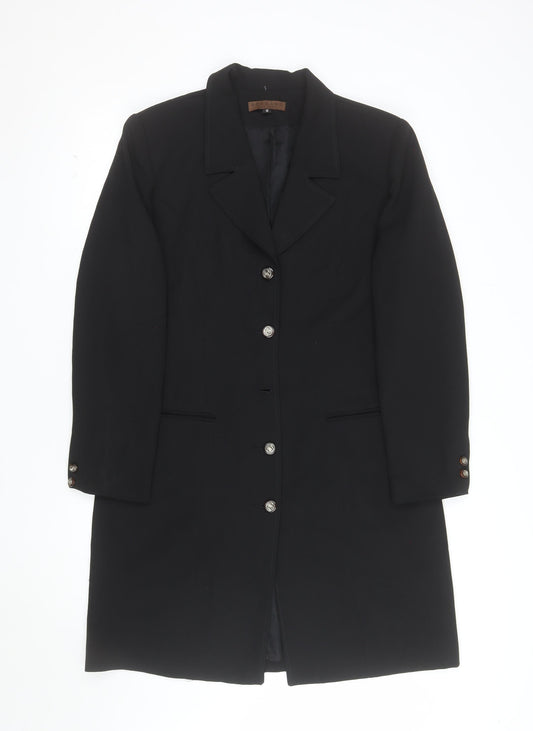 Bergamo Women’s Black Wool Long Overcoat Size 12 Classic Buttoned