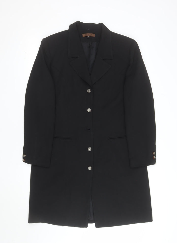Bergamo Women’s Black Wool Long Overcoat Size 12 Classic Buttoned