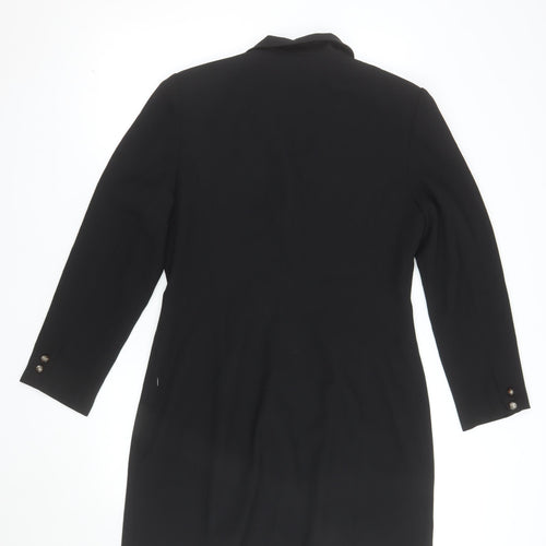 Bergamo Women’s Black Wool Long Overcoat Size 12 Classic Buttoned