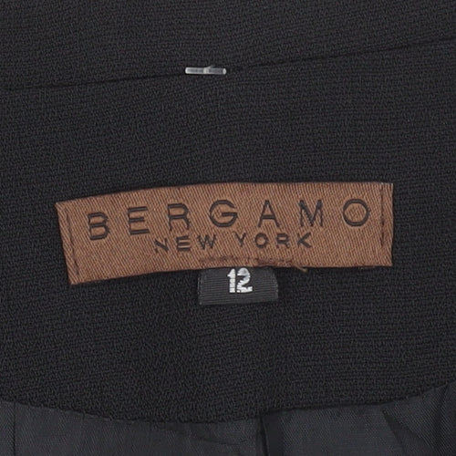 Bergamo Women’s Black Wool Long Overcoat Size 12 Classic Buttoned