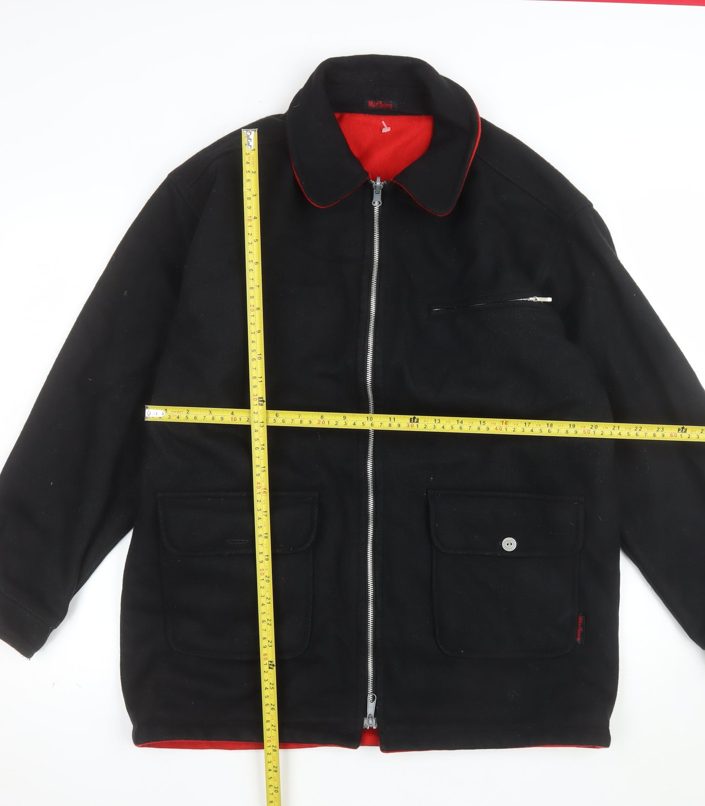 Marlboro Mens Black Wool Zip Jacket S Western Workwear Vintage