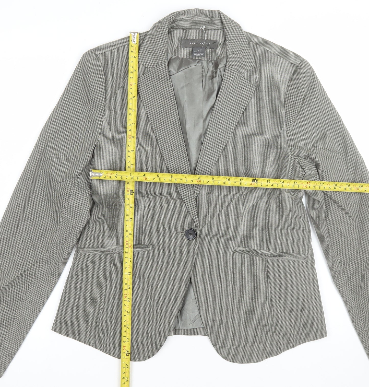 Suzy Shier Women's Grey Houndstooth Tailored Blazer Size 14