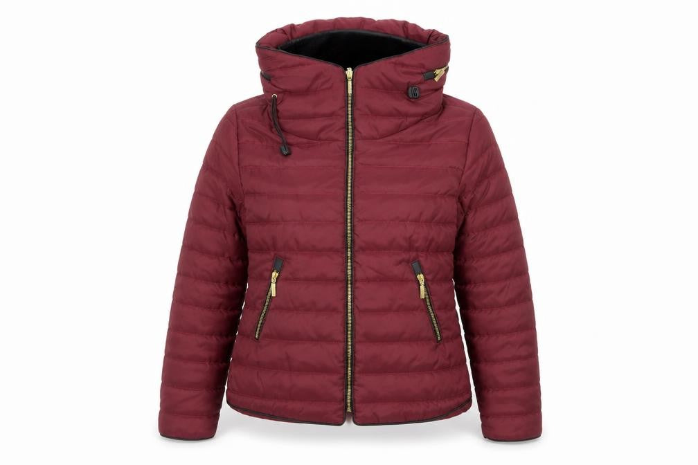 Front view of PRETTYLITTLETHING Women's Red Puffer Jacket L Hooded Zip Winter Coat