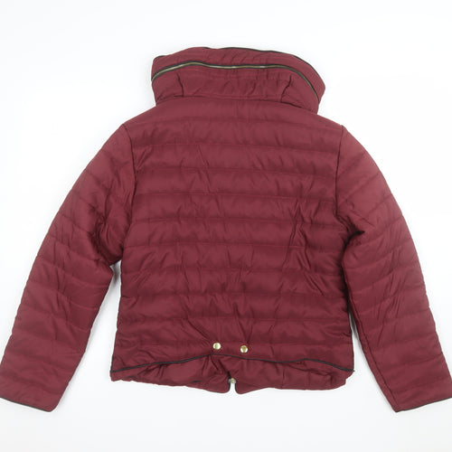 PrettyLittleThing Women's Red Puffer Jacket L Hooded Zip Winter Coat