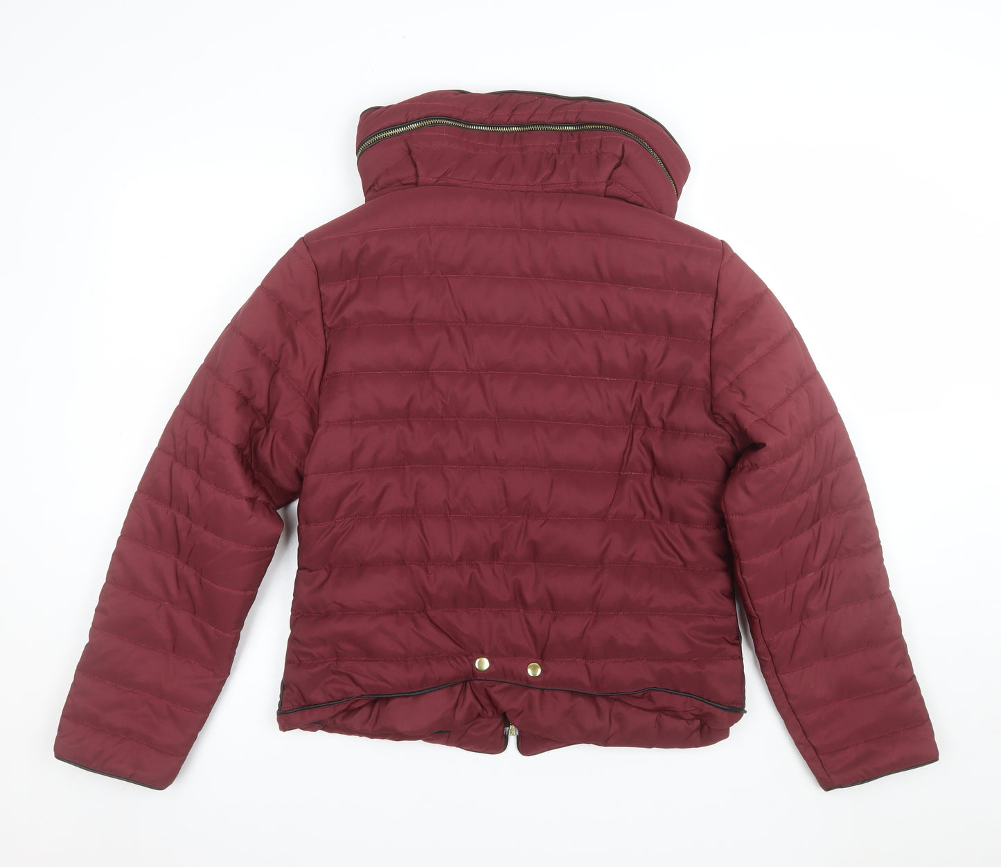 PrettyLittleThing Women's Red Puffer Jacket L Hooded Zip Winter Coat