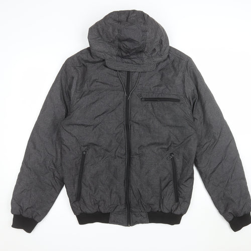 Twisted Soul Men's Grey Hooded Bomber Jacket Size L Polyester Winter