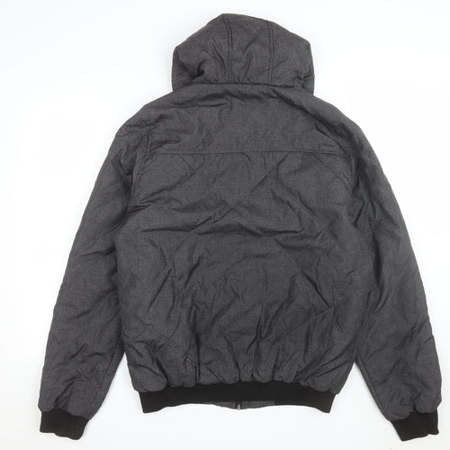 Twisted Soul Men's Grey Hooded Bomber Jacket Size L Polyester Winter