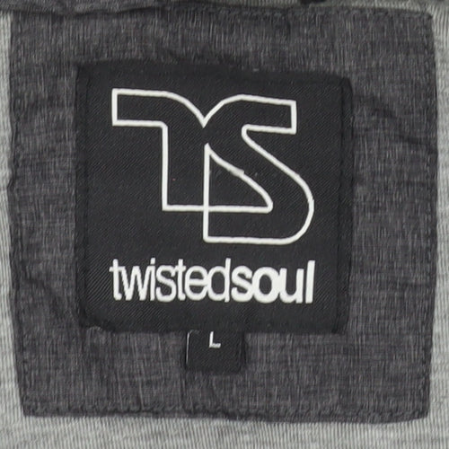 Twisted Soul Men's Grey Hooded Bomber Jacket Size L Polyester Winter