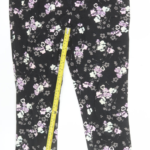 Red Herring Womens Black Floral Slim Fit Stretch Trousers Size 10