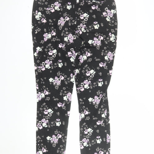 Red Herring Womens Black Floral Slim Fit Stretch Trousers Size 10