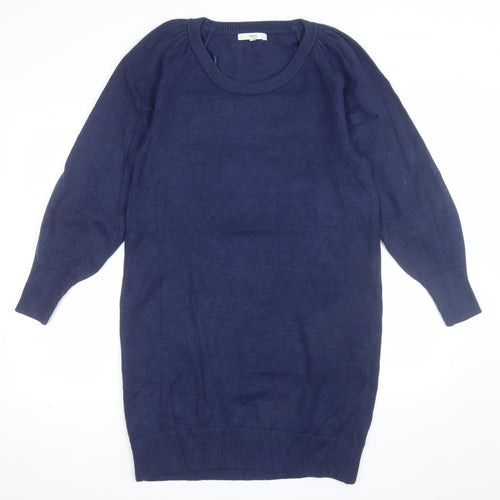 Next Women Blue Knit Jumper Dress Size 14 Long Sleeve Crew Neck