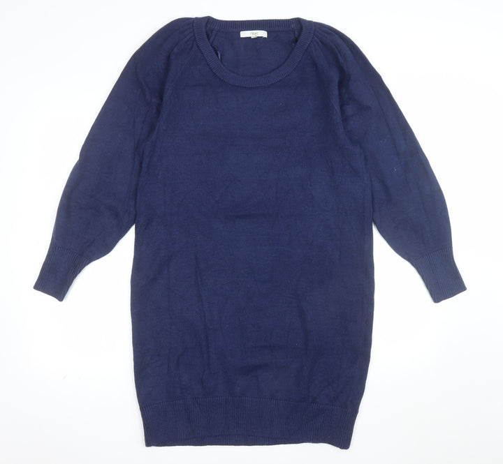 Next Women Blue Knit Jumper Dress Size 14 Long Sleeve Crew Neck