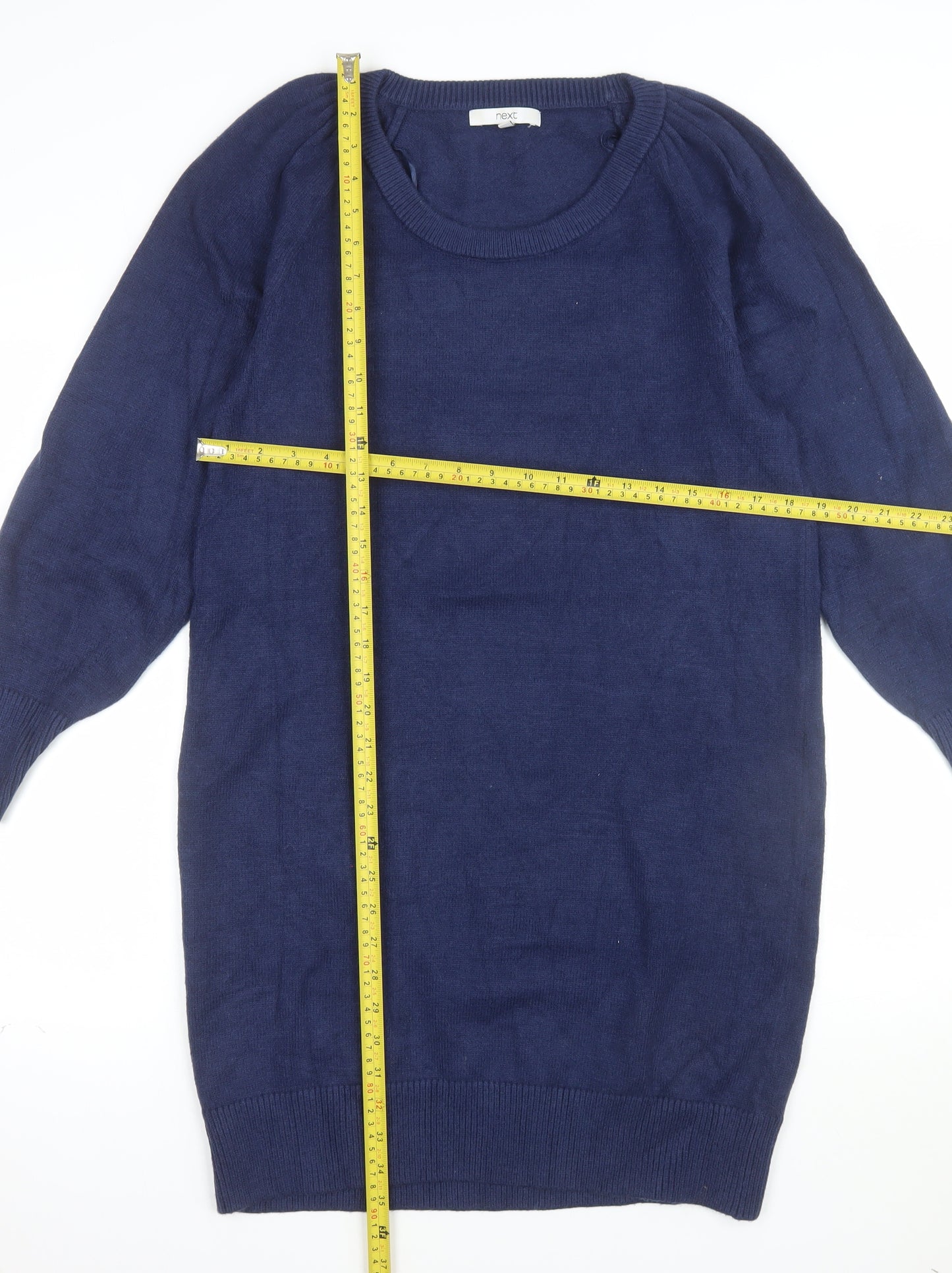 Next Women Blue Knit Jumper Dress Size 14 Long Sleeve Crew Neck