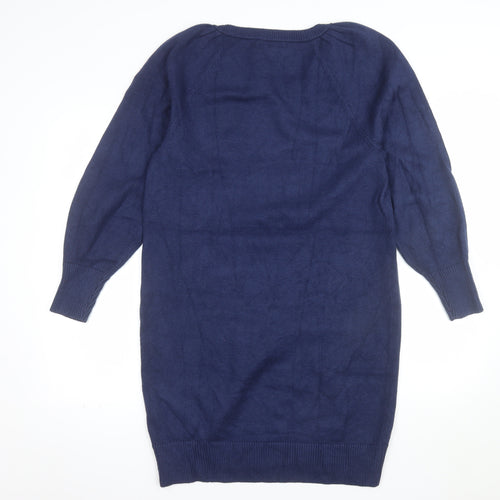Next Women Blue Knit Jumper Dress Size 14 Long Sleeve Crew Neck