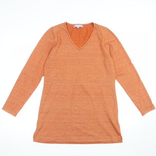 Michele Hope Womens Orange V-Neck Knit Jumper Size 10/12